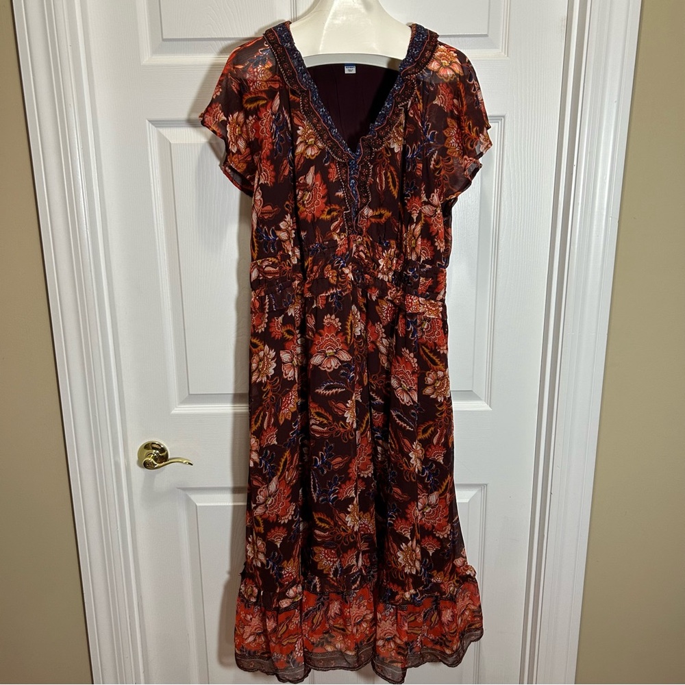 Old Navy Orange and Red Ruffled Detail Cap Sleeve Sundress
